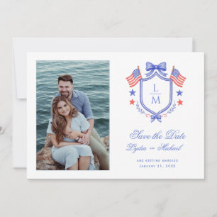 Patriotic Crest w/ US Flags   Monogram Save The Date