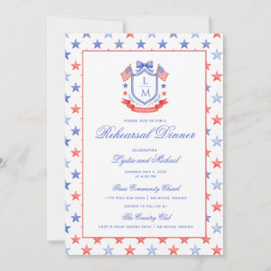 Patriotic Crest w/ US Flags   Rehearsal Dinner Invitation