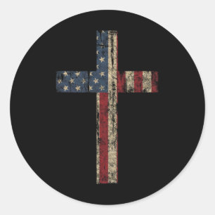 Patriotic Cross - American Flag Faith Us Independe Classic Round Sticker