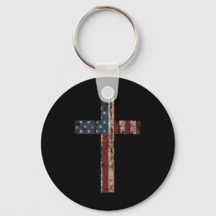 Patriotic Cross - American Flag Faith Us Independe Key Ring