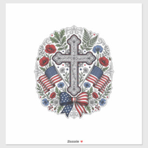 Patriotic Cross Floral Flag Vintage