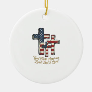 Patriotic Cross God Bless America Shirt Design_1 Ceramic Ornament