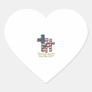 Patriotic Cross God Bless America Shirt Design_1 Heart Sticker