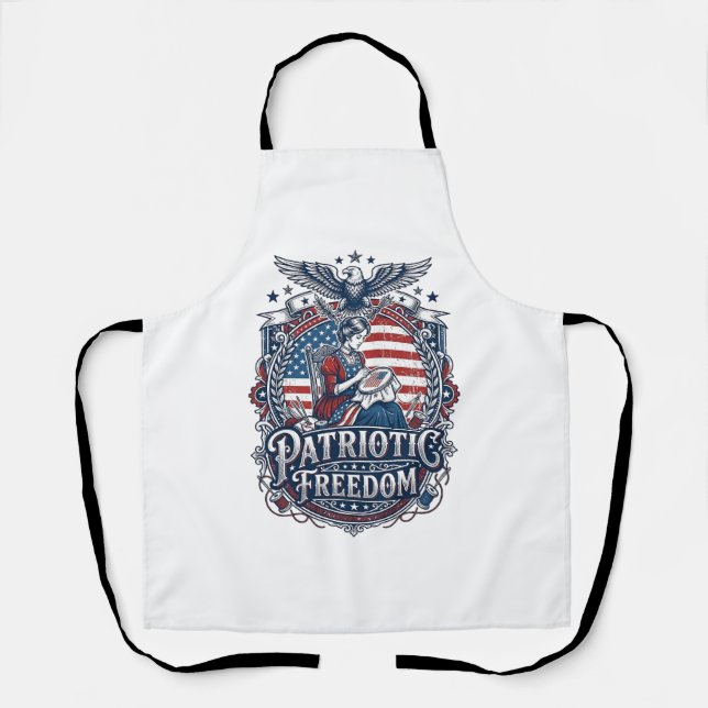 Patriotic Cross Stitcher Vector Graphic Tee_1 Apron (Front)