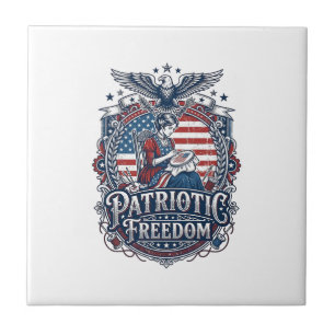 Patriotic Cross Stitcher Vector Graphic Tee_1 Ceramic Tile