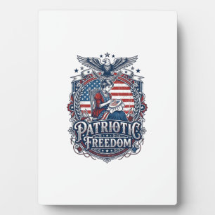 Patriotic Cross Stitcher Vector Graphic Tee_1 Plaque