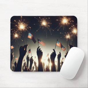 Patriotic Crowd Holding American Flags Mouse Pad