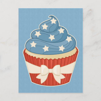 Patriotic Cupcake on Blue Stripes Postcard