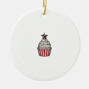 Patriotic Cupcake Vintage Engraving Fourth of July Ceramic Ornament