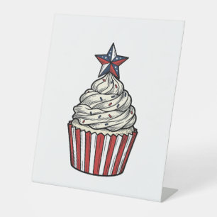 Patriotic Cupcake Vintage Engraving Fourth of July Pedestal Sign