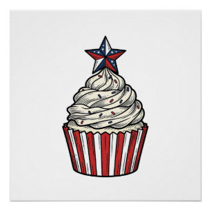 Patriotic Cupcake Vintage Engraving Fourth of July Poster