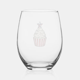 Patriotic Cupcake Vintage Engraving Fourth of July Stemless Wine Glass