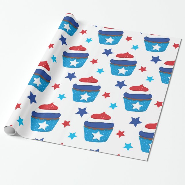 Patriotic Cupcakes Wrapping Paper (Unrolled)