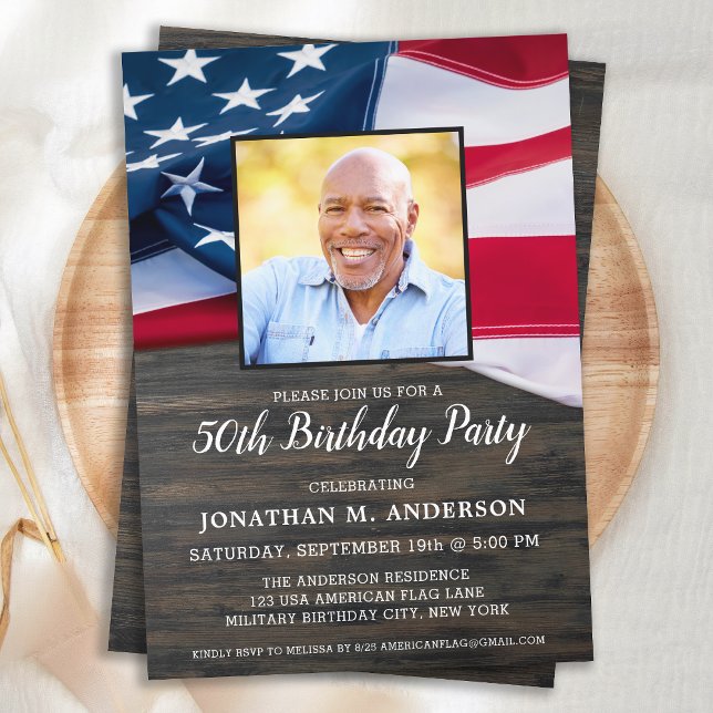 Patriotic Custom Photo American Flag Birthday  Invitation (Creator Uploaded)