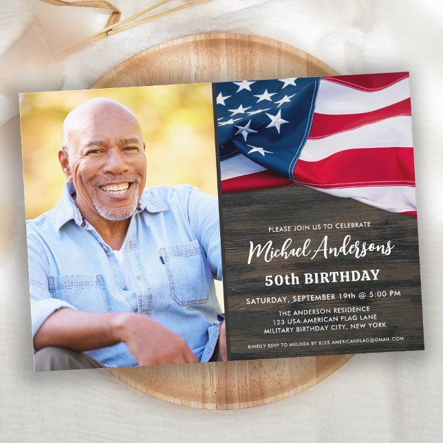 Patriotic Custom Photo US American Flag Birthday Invitation (Creator Uploaded)