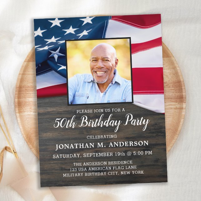 Patriotic Custom Photo USA American Flag Birthday Invitation Postcard (Creator Uploaded)
