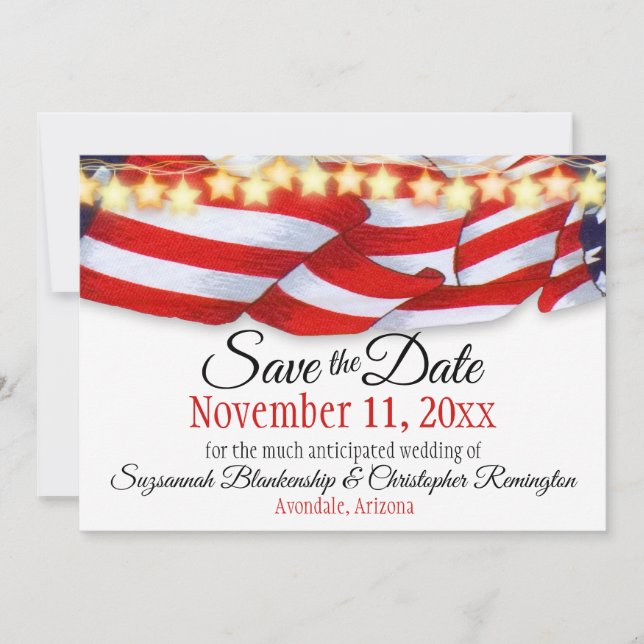 Patriotic Custom Wedding Save The Date QR Code Announcement (Front)