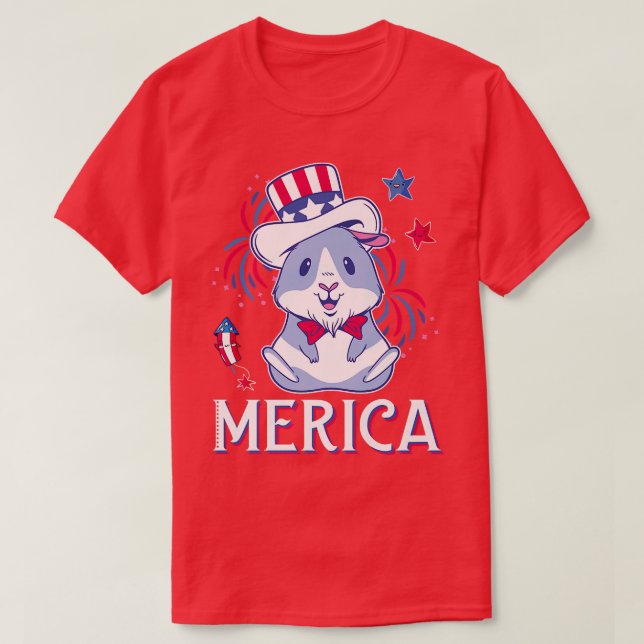 Patriotic Cute American Guinea Pig  4th of July Me T-Shirt (Design Front)