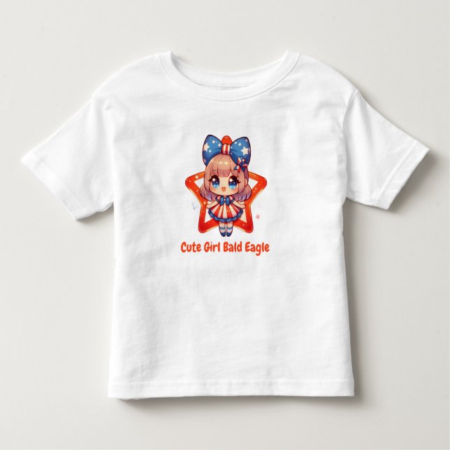 Patriotic Cutie – Baby Bald Eagle with Bow Girls'  Toddler T-Shirt (Front)