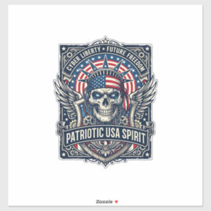 Patriotic Cyber Liberty Skull Cyberpunk Future Fre