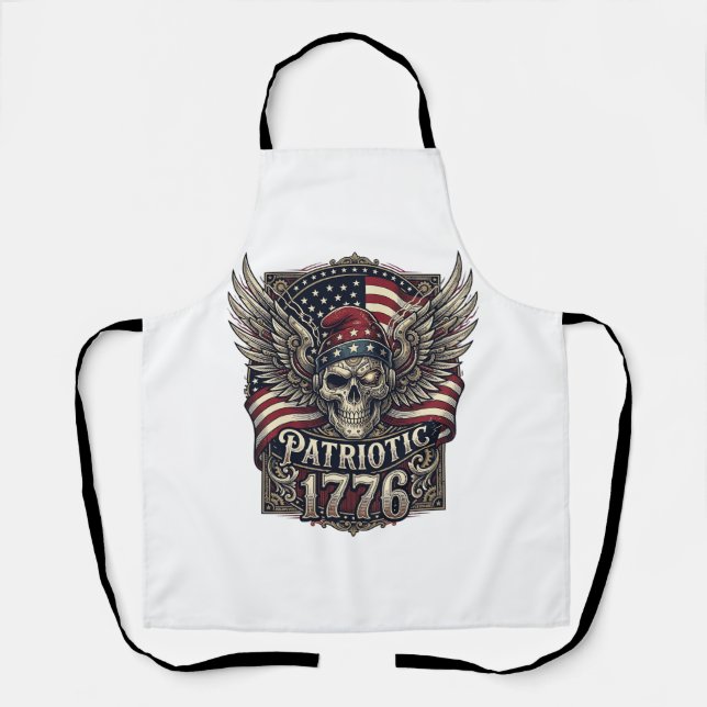 Patriotic Cyber Liberty Skull Cyberpunk Future Fre Apron (Front)