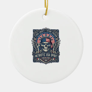 Patriotic Cyber Liberty Skull Cyberpunk Future Fre Ceramic Ornament