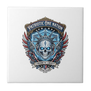 Patriotic Cyber Liberty Skull Cyberpunk Future Fre Ceramic Tile