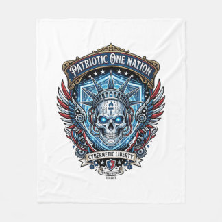 Patriotic Cyber Liberty Skull Cyberpunk Future Fre Fleece Blanket