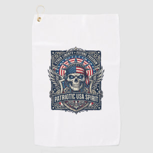Patriotic Cyber Liberty Skull Cyberpunk Future Fre Golf Towel