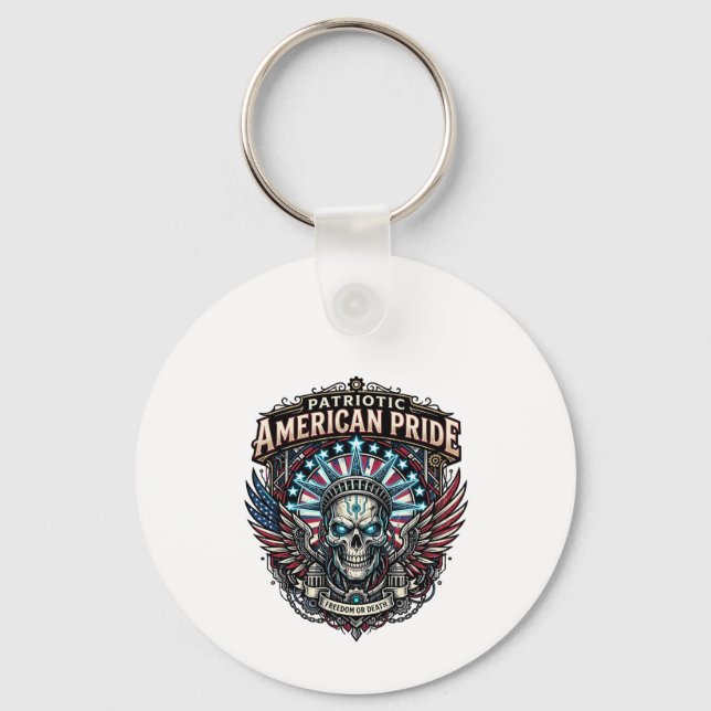 Patriotic Cyber Liberty Skull Cyberpunk Future Fre Key Ring (Front)
