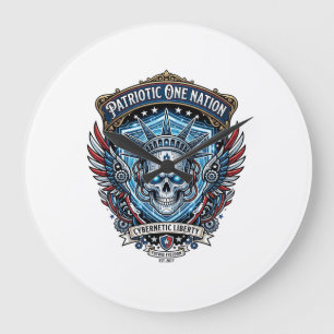 Patriotic Cyber Liberty Skull Cyberpunk Future Fre Large Clock
