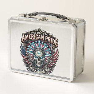 Patriotic Cyber Liberty Skull Cyberpunk Future Fre Metal Lunch Box