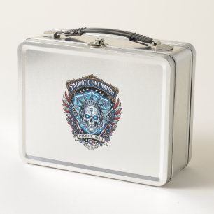 Patriotic Cyber Liberty Skull Cyberpunk Future Fre Metal Lunch Box