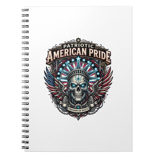 Patriotic Cyber Liberty Skull Cyberpunk Future Fre Notebook (Front)