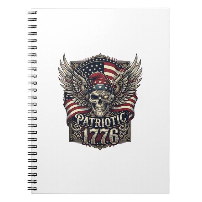 Patriotic Cyber Liberty Skull Cyberpunk Future Fre Notebook (Front)