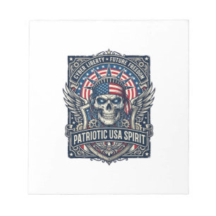 Patriotic Cyber Liberty Skull Cyberpunk Future Fre Notepad