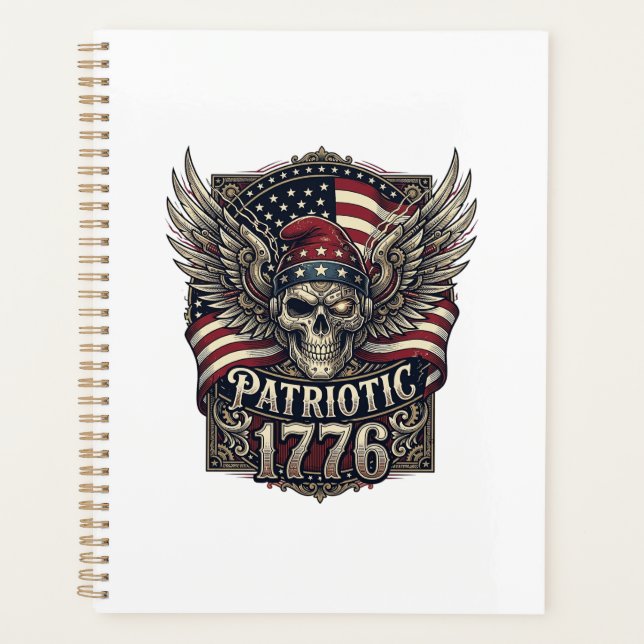 Patriotic Cyber Liberty Skull Cyberpunk Future Fre Planner (Front)