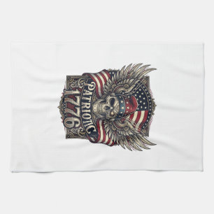 Patriotic Cyber Liberty Skull Cyberpunk Future Fre Tea Towel