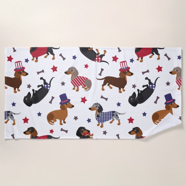 Patriotic Dachshund Beach Towel (Front)