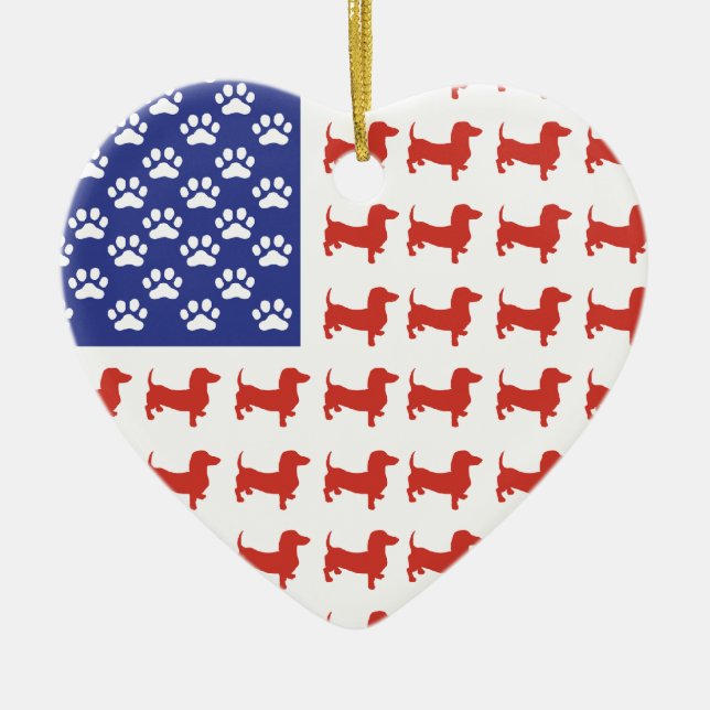 Patriotic Dachshund Doxie Ceramic Ornament (Front)