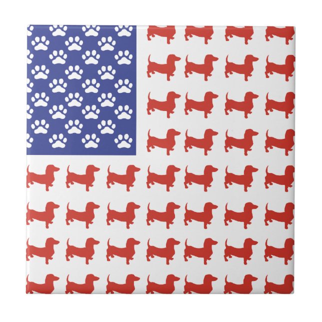 Patriotic Dachshund Doxie Ceramic Tile (Front)