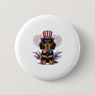 Patriotic Dachshund Fireworks Vintage Vector Art_1 6 Cm Round Badge