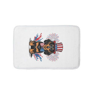 Patriotic Dachshund Fireworks Vintage Vector Art_1 Bath Mat