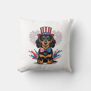 Patriotic Dachshund Fireworks Vintage Vector Art_1 Cushion