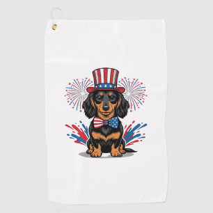 Patriotic Dachshund Fireworks Vintage Vector Art_1 Golf Towel
