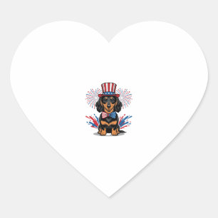 Patriotic Dachshund Fireworks Vintage Vector Art_1 Heart Sticker