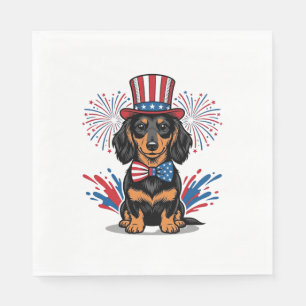 Patriotic Dachshund Fireworks Vintage Vector Art_1 Napkin