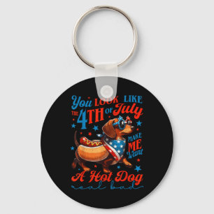 Patriotic Dachshund Fourth Of July 4th Flag Cute H Key Ring