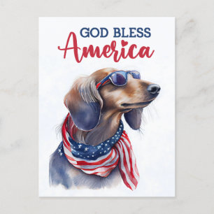 Patriotic Dachshund, God Bless America Postcard