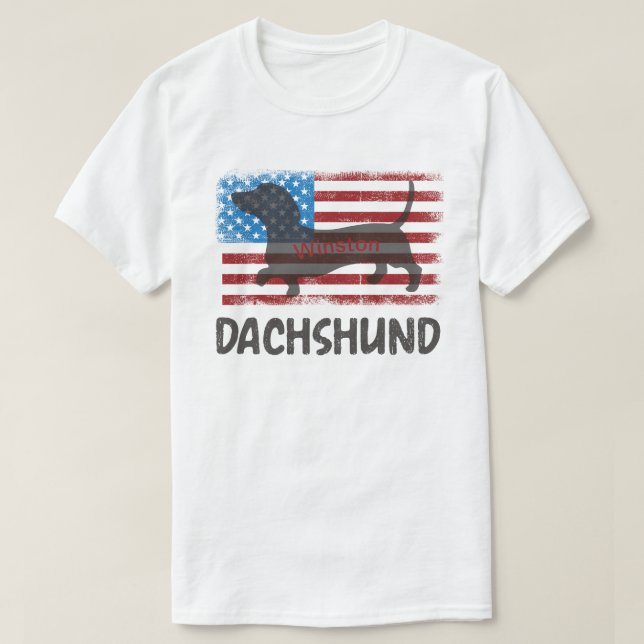 Patriotic Dachshund Shadow  T-Shirt (Design Front)